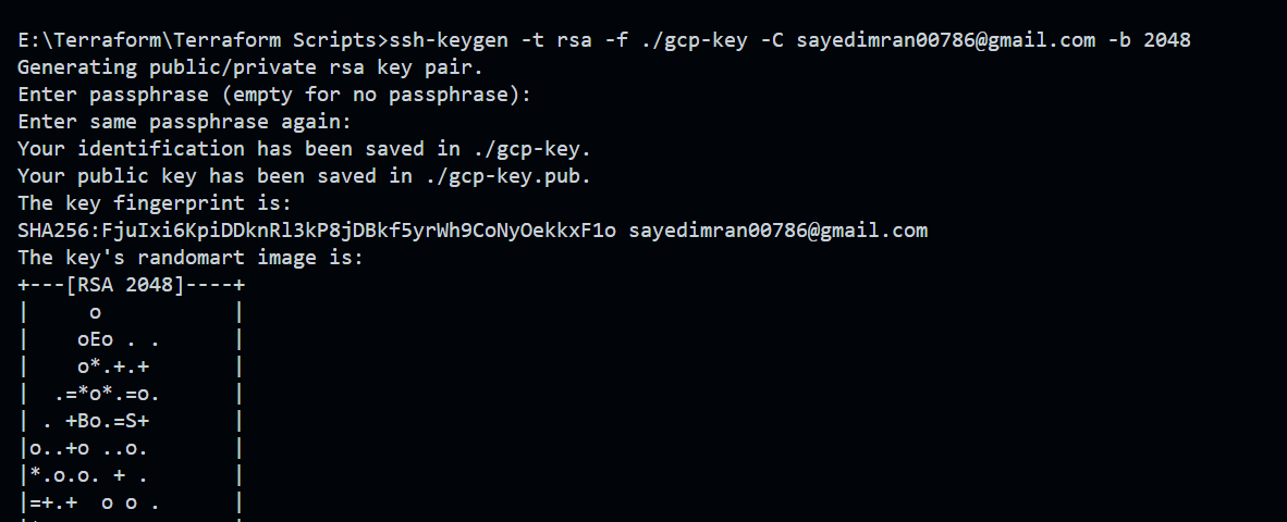 Screenshot of generating the SSH keys