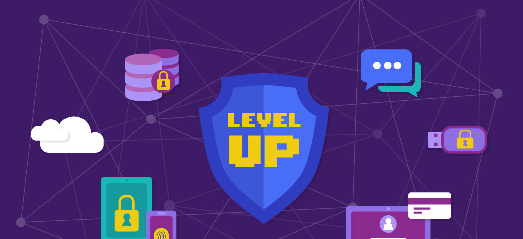 Level Up logo surrounded by images of the cloud, messaging, and apps