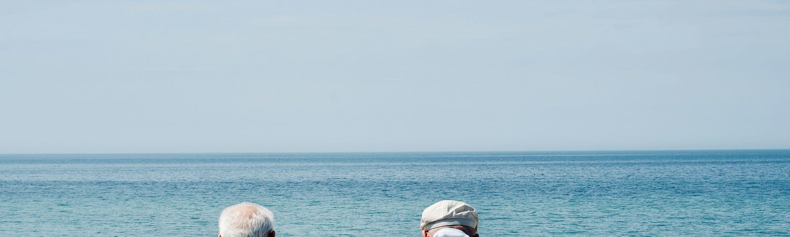 Two old friends standing and looking out at the beach