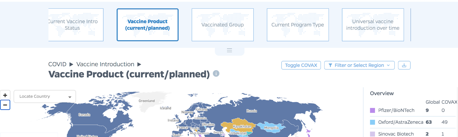 Map visualization of COVID-19 vaccination production.