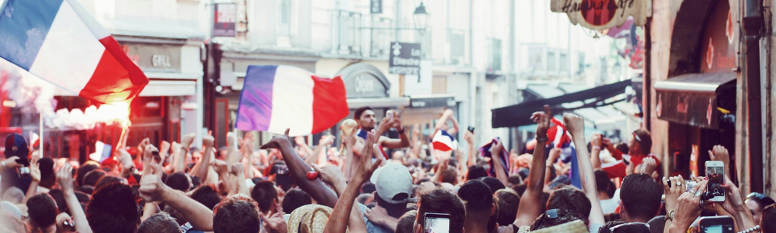 French fans wave flags and display their passion for their soccer team.
