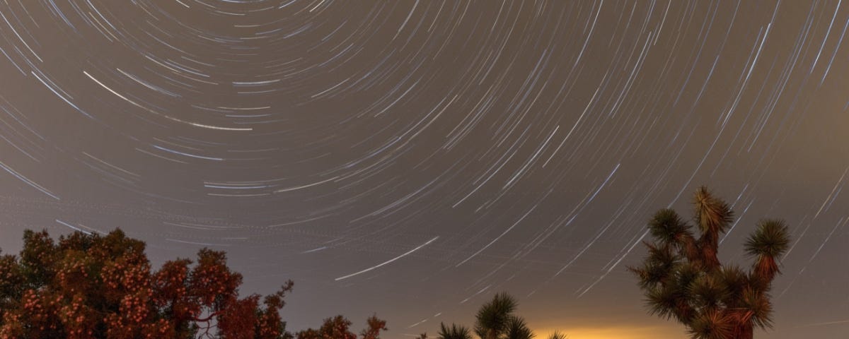 Night photography recipes - Star Trails Overlooking Yucca Valley in Black Rock Campground