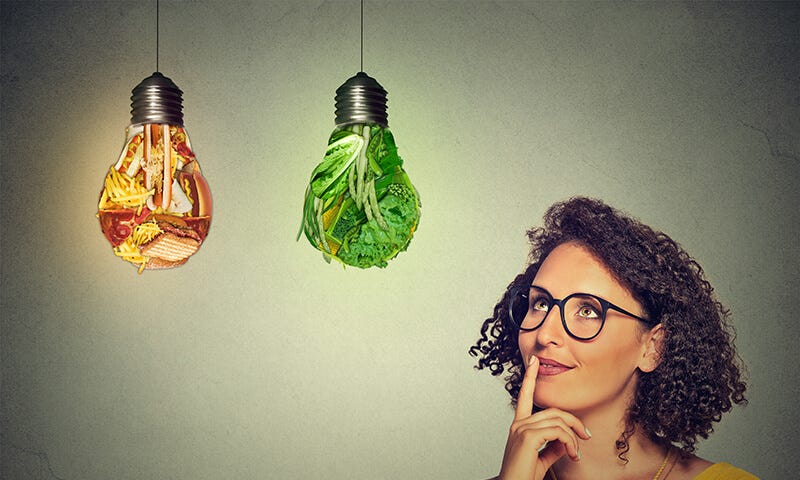 Woman looking at food options