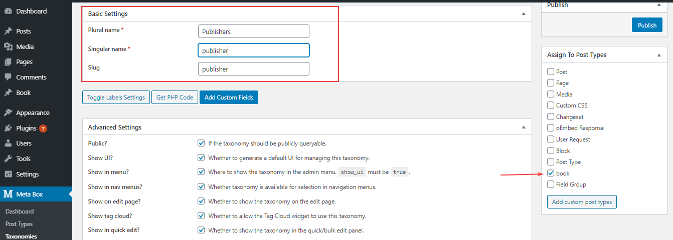 Create a custom taxonomy using Meta Box plugin to filter posts