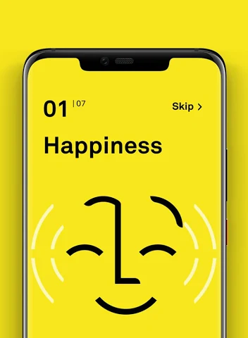 Home screen of the smartphone app “Facing Emotions”.
