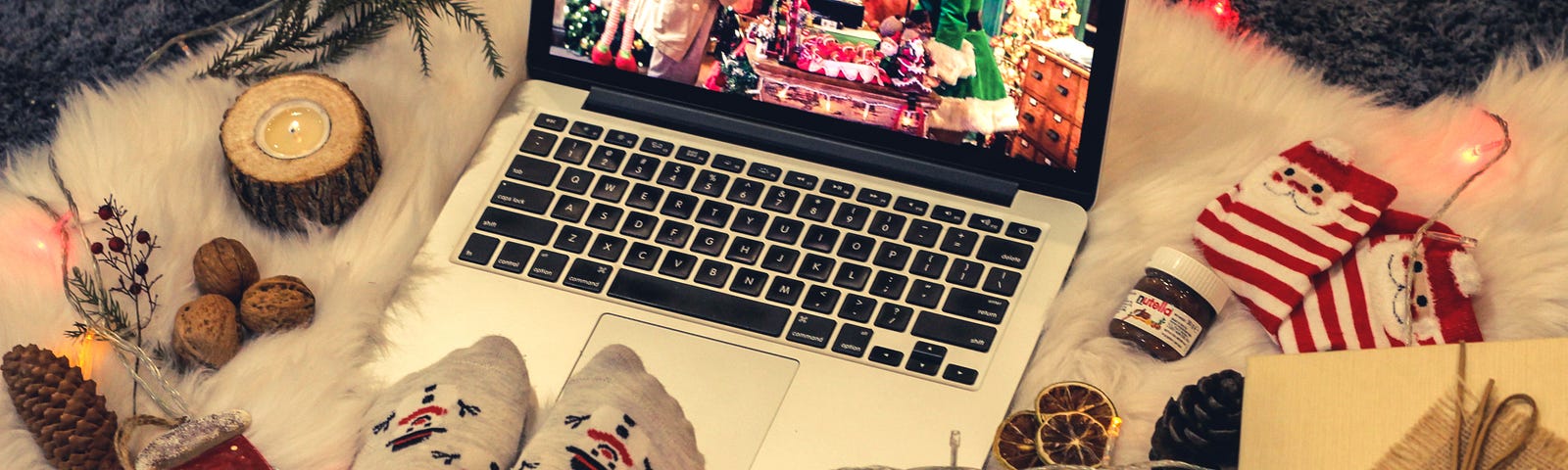Laptop showing a Christmas scene
