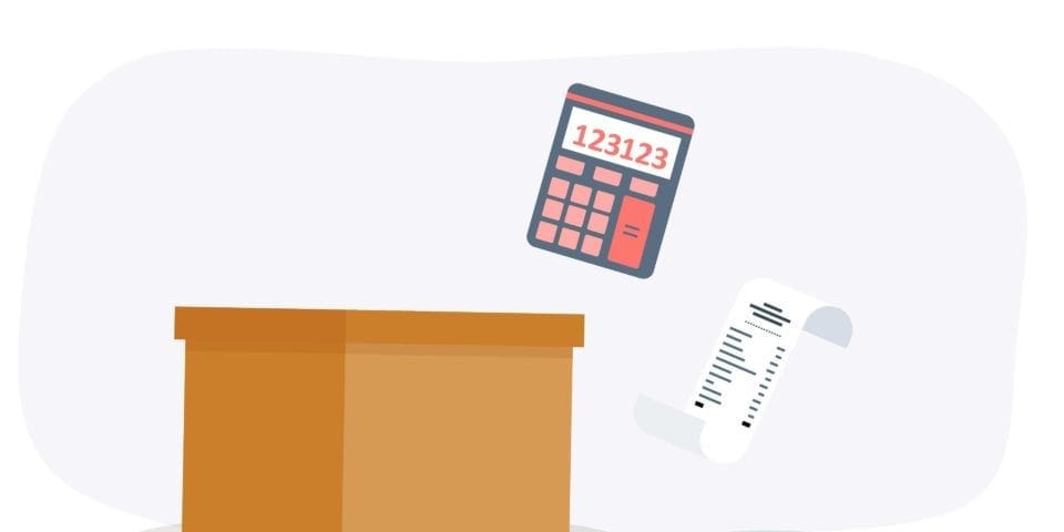 Calculator with box and receipt — Understanding your fulfillment costs for FBA, a 3PL, and Deliverr