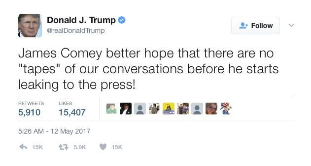 Image result for trump tweet comey tapes