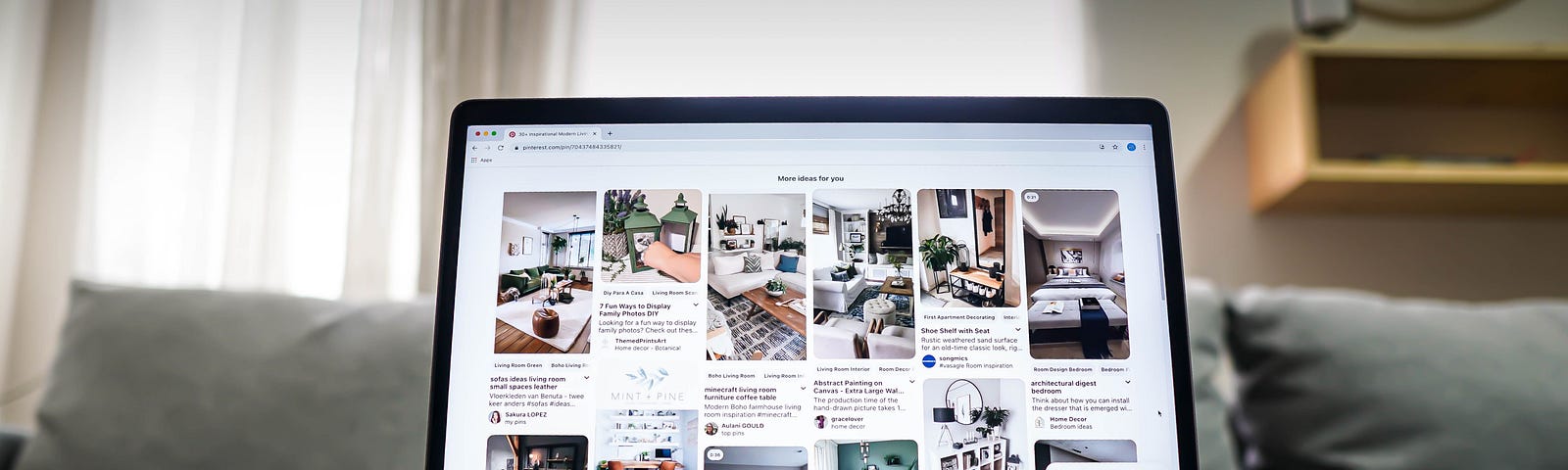 laptop computer with Pinterest on screen