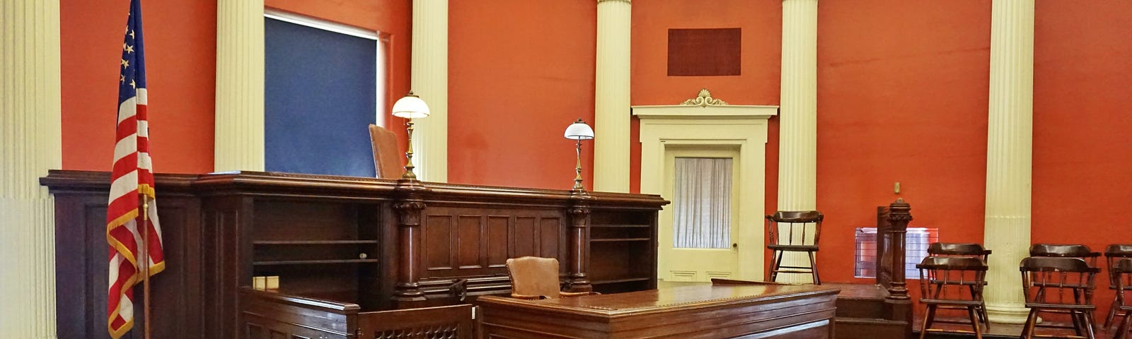 An empty courtroom before parties enter.