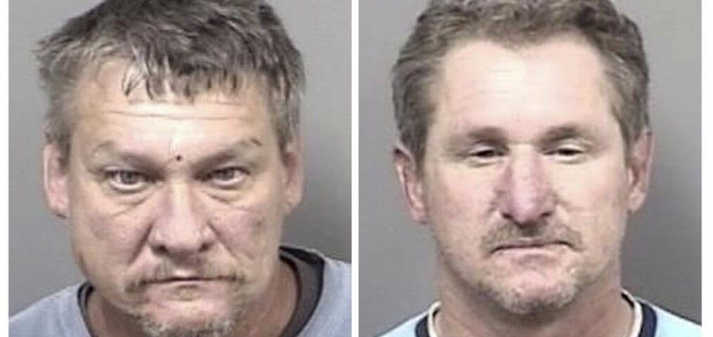 This combo of photos provided by the Citrus County Sheriff’s Office show Roy Lashley, 55, left, and Robert Lashley, 52. The two Florida men have been charged with a federal hate crime for allegedly beating a Black man in a store parking lot while yelling racial slurs, the U.S. Justice Department said Friday, June 17, 2022