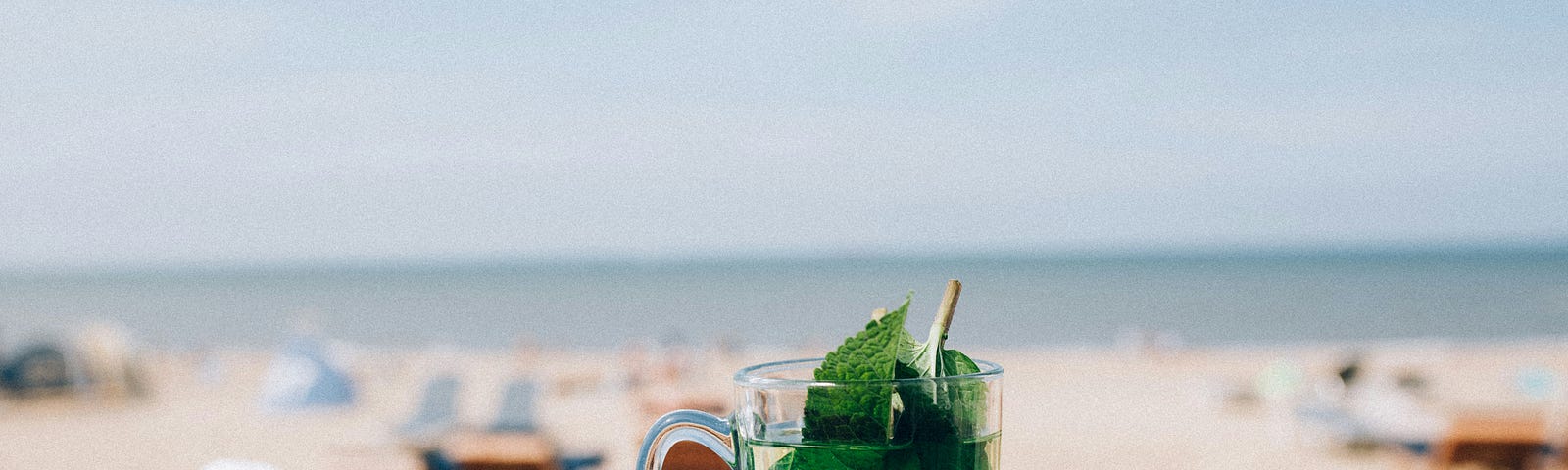 mint, tea, beverage, outside, beach, ocean