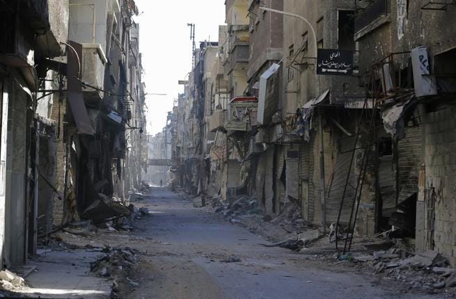 Edificios destruidos del campo de refugiados palestinos de Yarmuk, al sur de Damasco, el 1 de noviembre de 2018. (Foto: Luai Beshara / AFP)