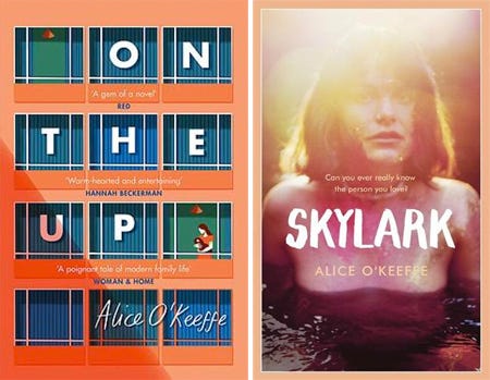 Covers of the books On The Up and Skylark, both by Alice O’Keeffe.