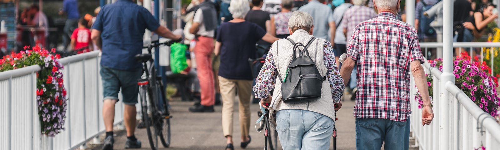 Older couple strolling, women with a walker