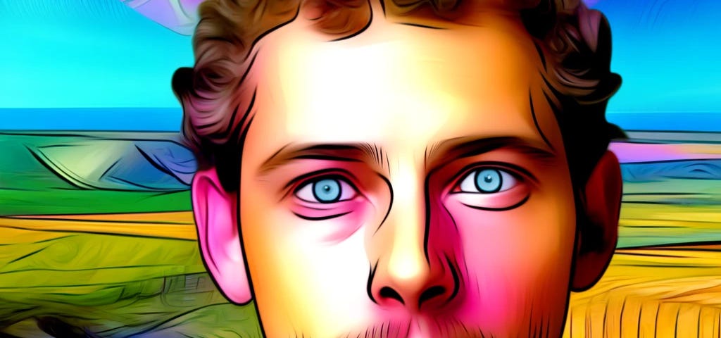 An artistic portrait of humanity in the style of ‘A Scanner Darkly,’ featuring a vibrant, psychedelic background with abstract elements symbolizing quantum mechanics and consciousness.”