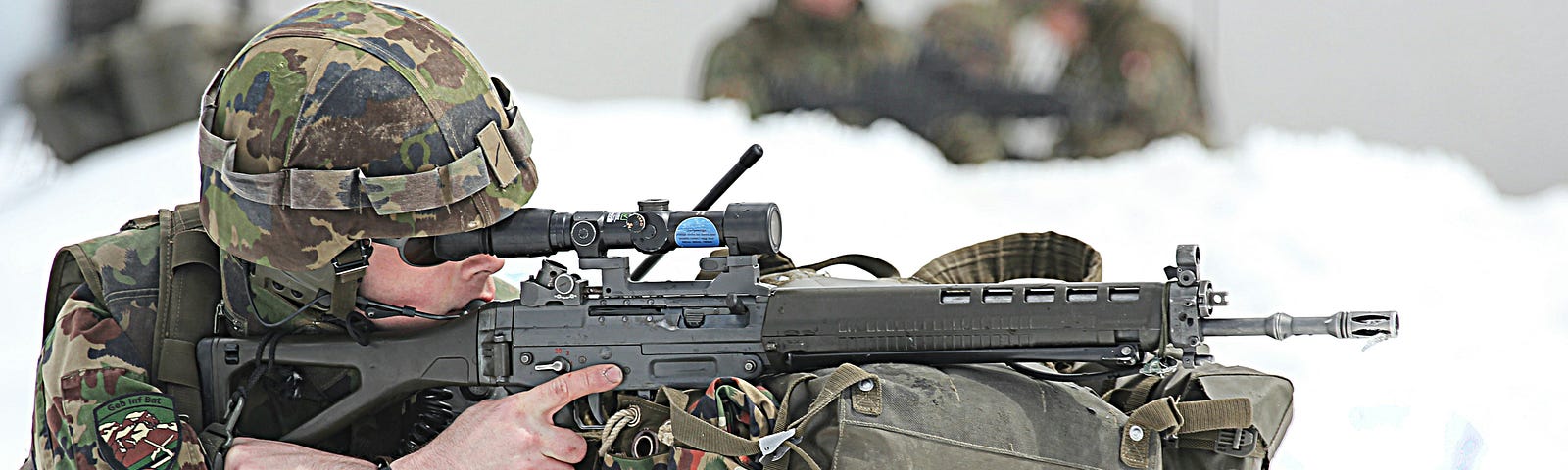 Photo of a soldier on the firing range via Alt text on Medium
