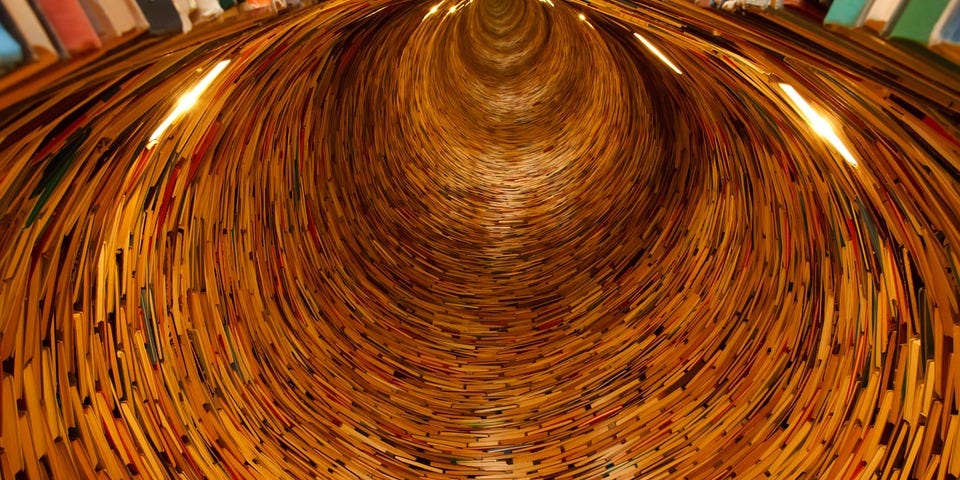 A giant tunnel of books