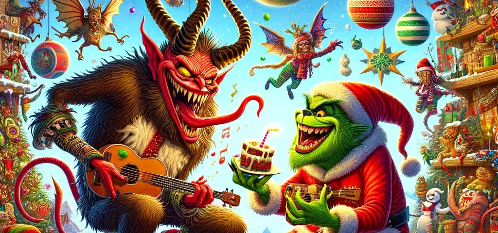 Holiday Hijinks with Krampus and Grinch Join a mischievous duo as they explore quirky global holiday customs, weaving humour and oddities into a festive tapestry.
