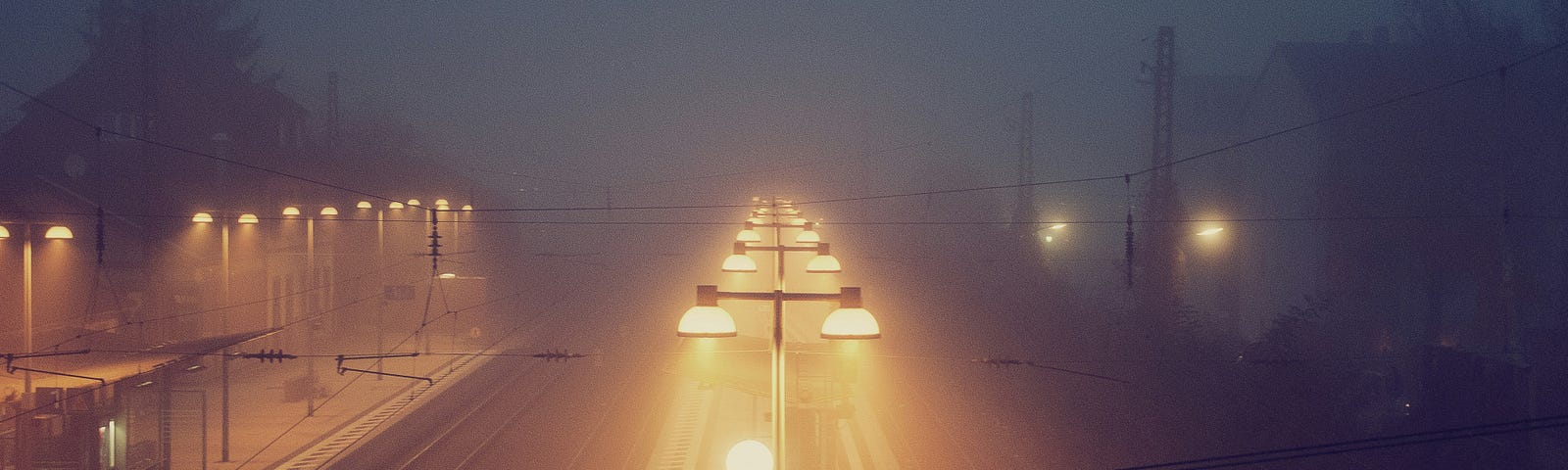 A foggy street in the late night or early morning.