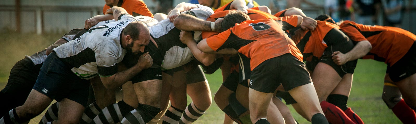 Rugby teams go head to head in a scrum