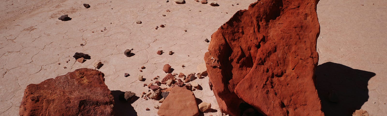 An image of large red clay/mud pieces on a barren ground.