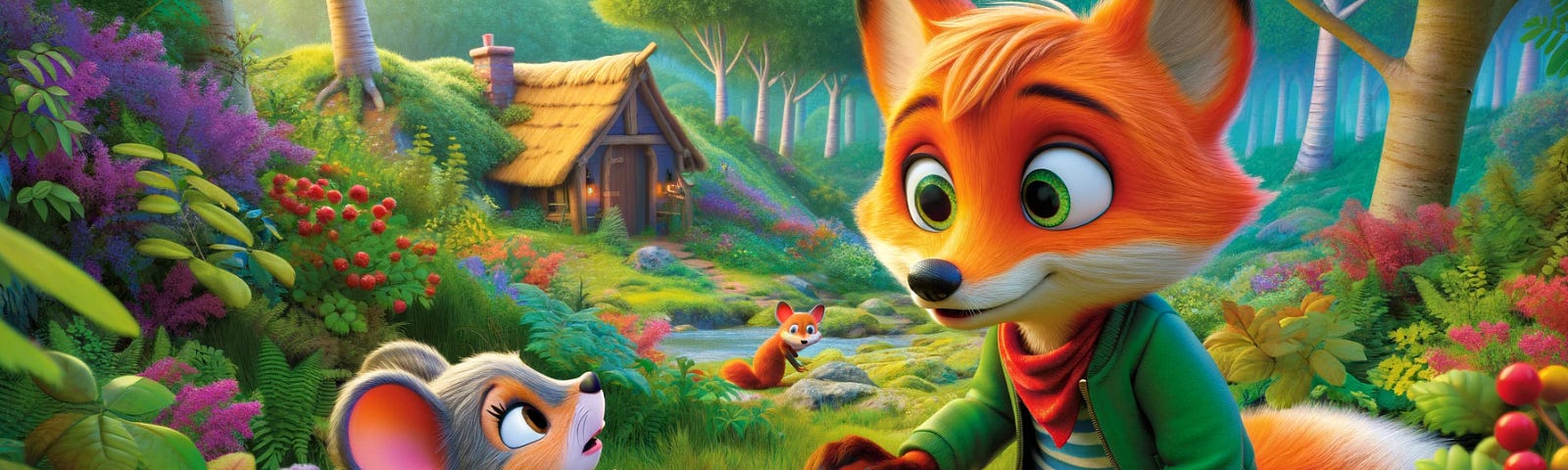 Small fox helping a mouse , animated