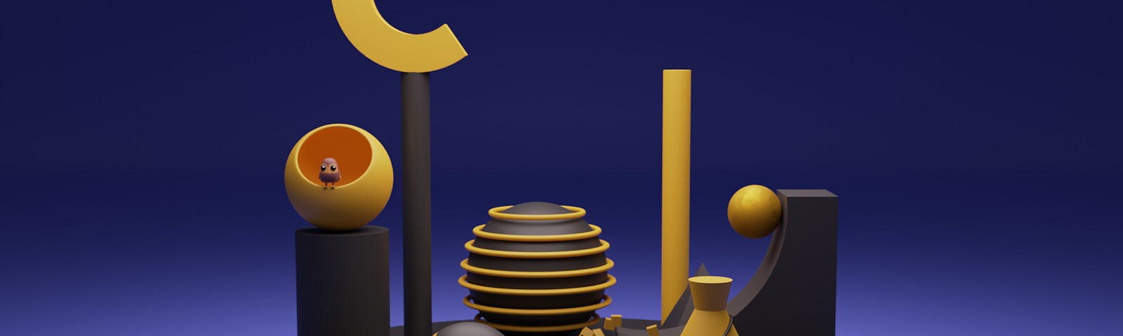 3D objects are placed on a round stage.