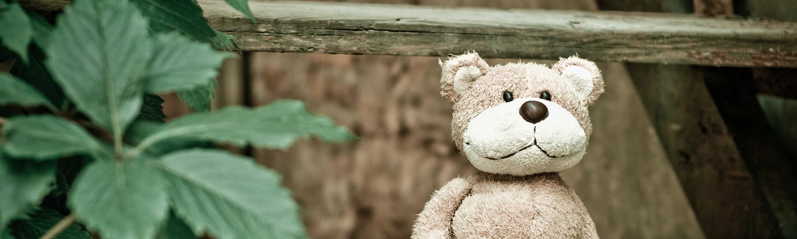 Teddy bear alone on steps