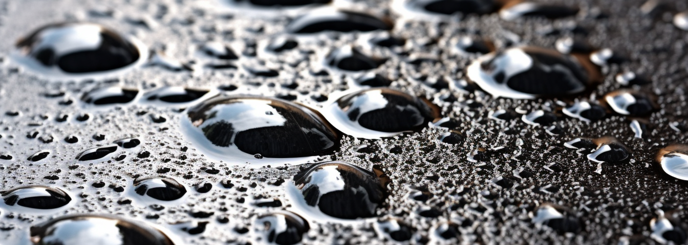 close-up of drops of silver on the tarmac,