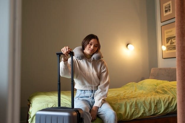 Young woman with suitcase ready to travel