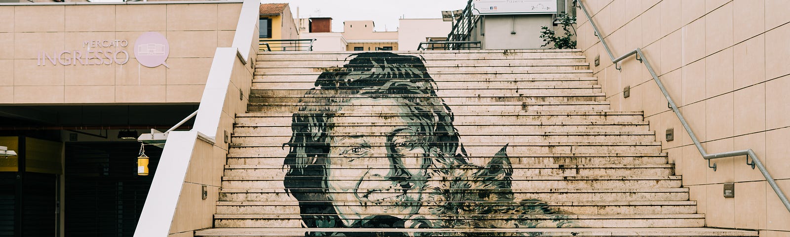 Anna Magnani, Oscar-winning actress painted on stairway.