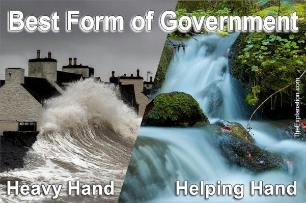 The best form of Government. Heavy-handed like a roaring wave or a helping hand like a flowing river for the common good?