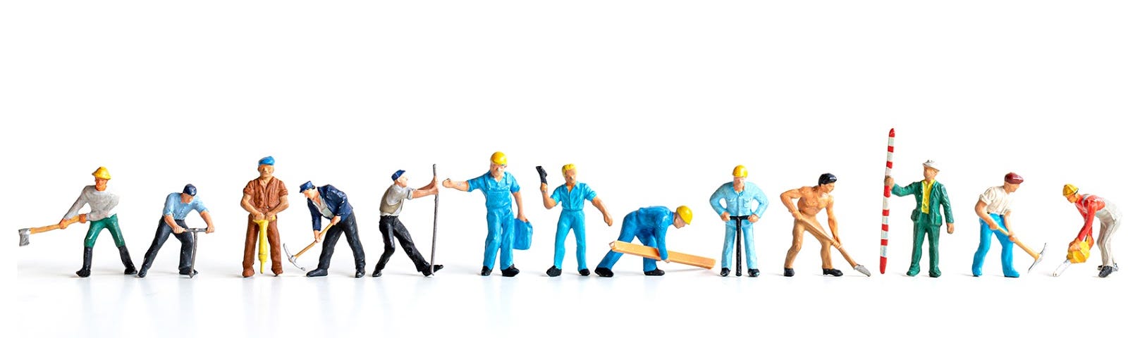 line of construction worker characters in different poses