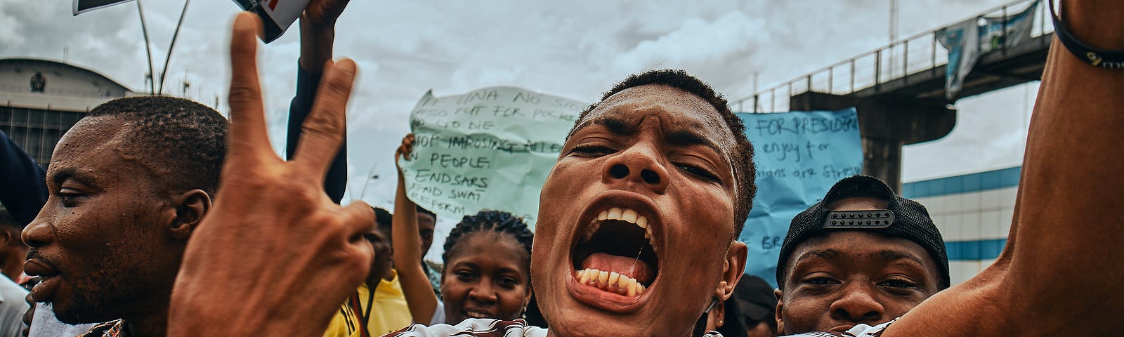 A young Nigerian shouting at the End Sars protest. The picture looks like one of the wrong thoughts about Nigerians.