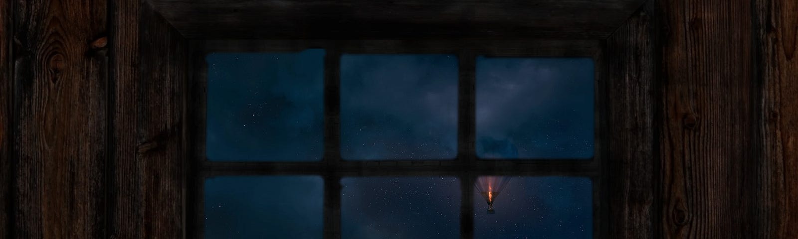 A window with the night sky beyond.