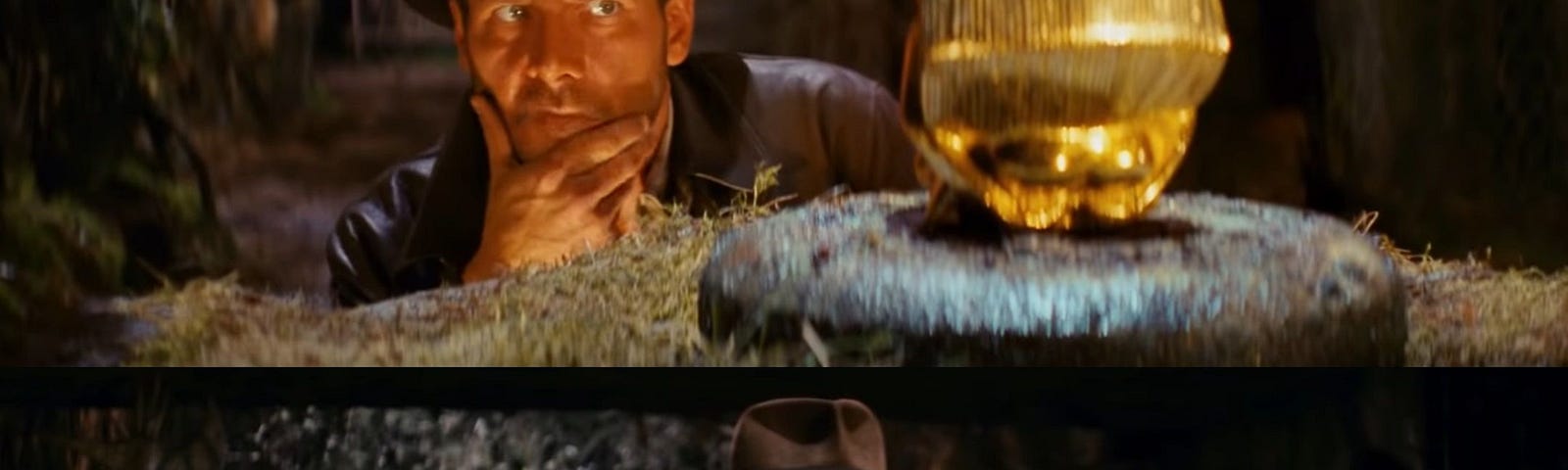 Indiana Jones carefully extracting an artifact