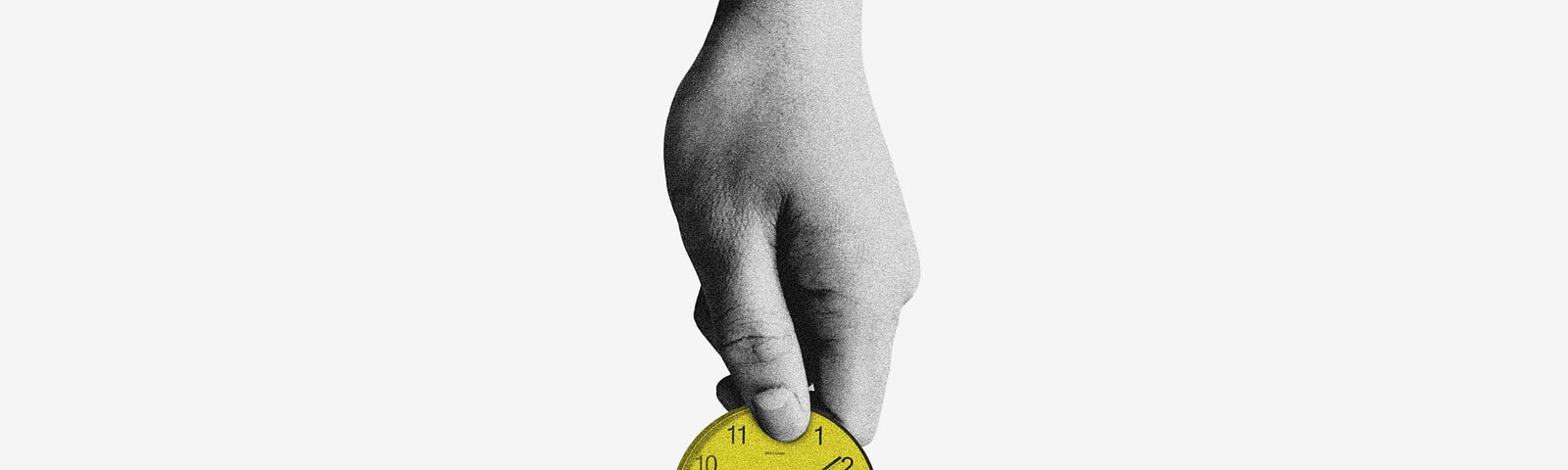 A hand holds a clock representing wasting time