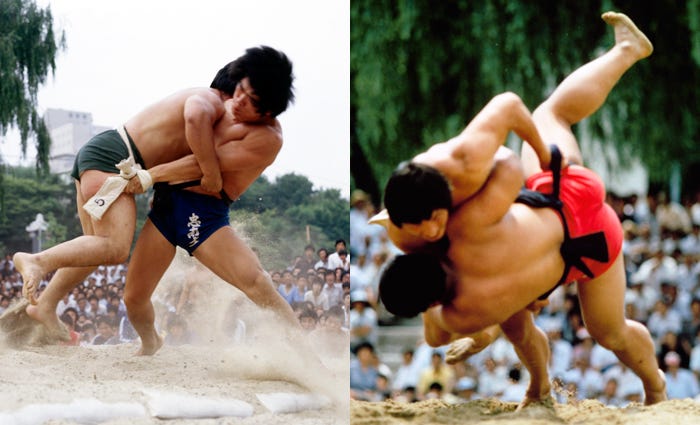 Korean wrestlers wrestling