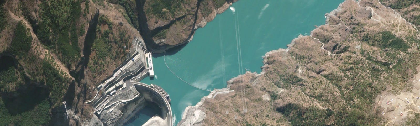 off nadir satellite image of jinping-1 dam in China