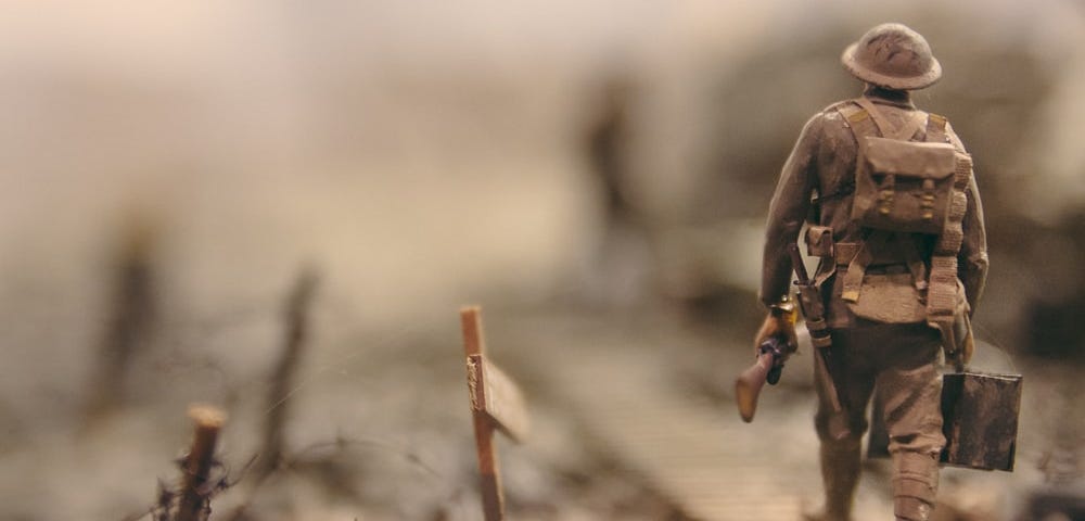 A soldier walking on war field