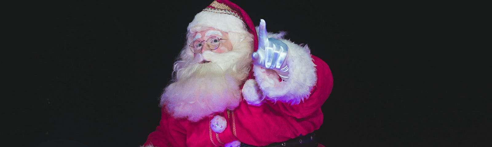 Santa Claus pointing his finger.