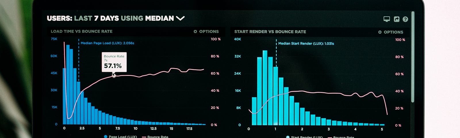 A laptop showing data visualizations