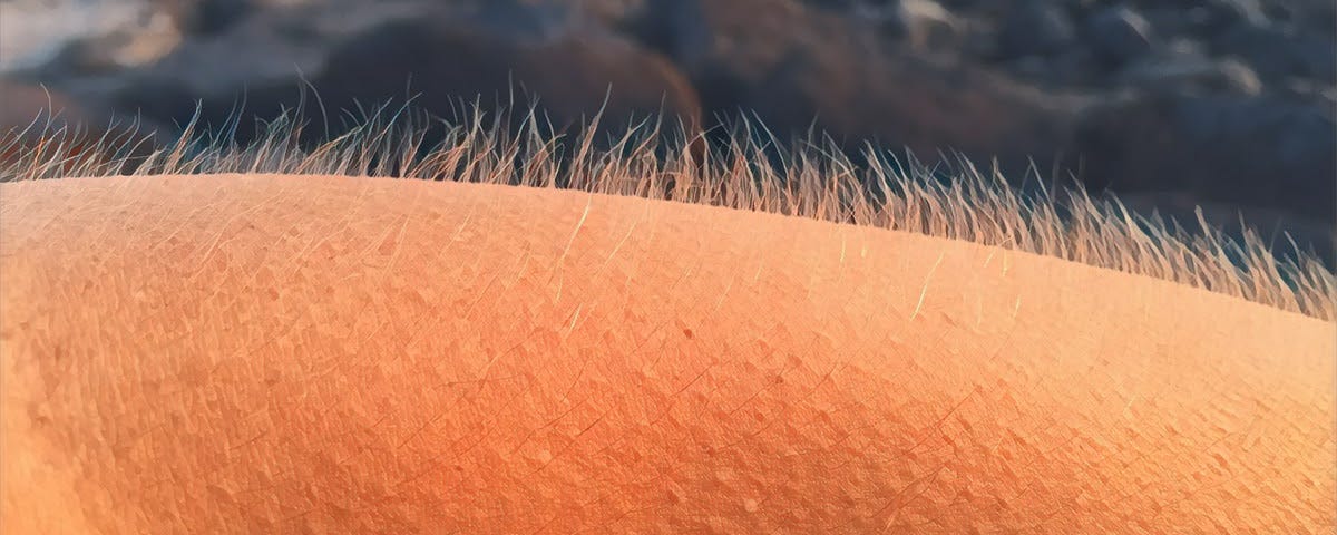 A girl with goosebumps on her arms and hair standing on end