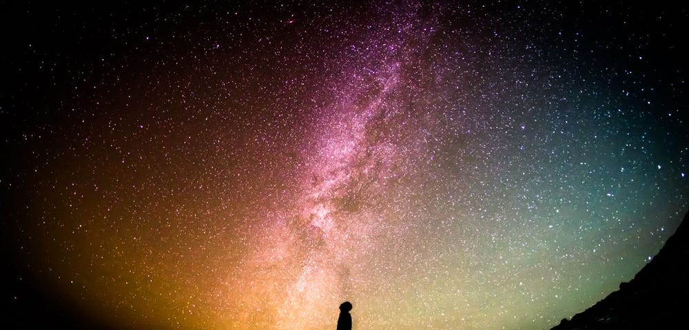 Man in Silhouette gazing up at the starry sky