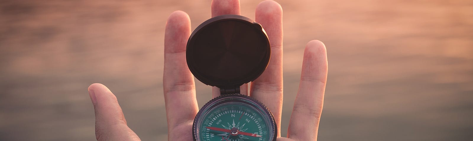 Person holds out compass to understand where to go next