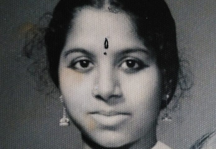 Black and white photo of a young Indian woman