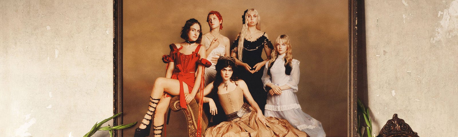 An album cover: picture of four young ladies in baroque-inspired dress.