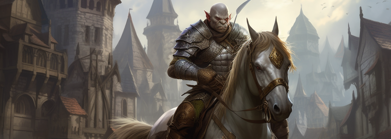 A pale orc on horseback