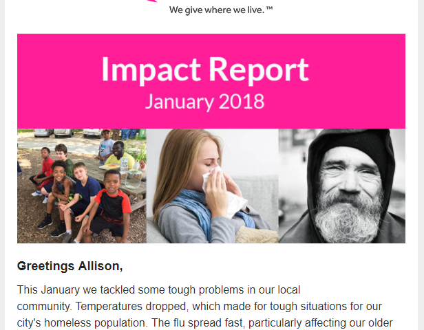 Non-newsletter emails Giveable monthly impact report example